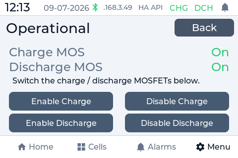 PowerView operational controls: enable or disable charge and discharge