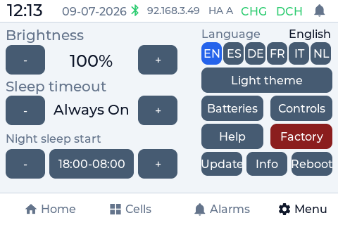 PowerView settings: brightness, language and theme