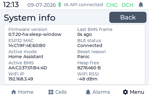 PowerView system info: firmware, Bluetooth, Wi-Fi and memory diagnostics